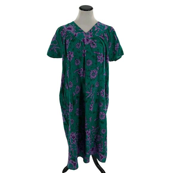 Loungees House Dress Womens Size Medium Short Sleeves Floral Lounger Duster Mumu - Picture 1 of 8